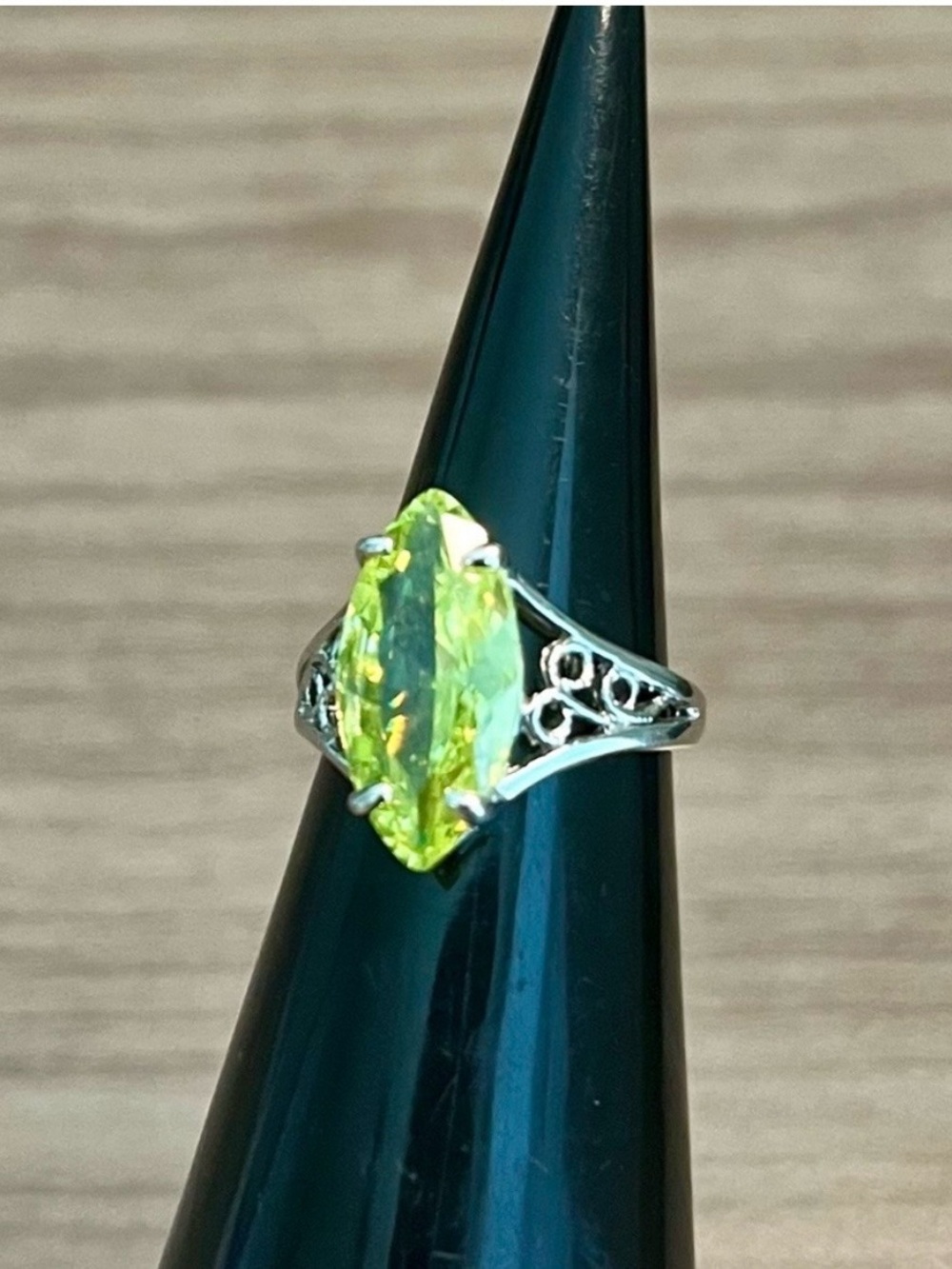 Silver Ring with Marquise Lime-Green Stone